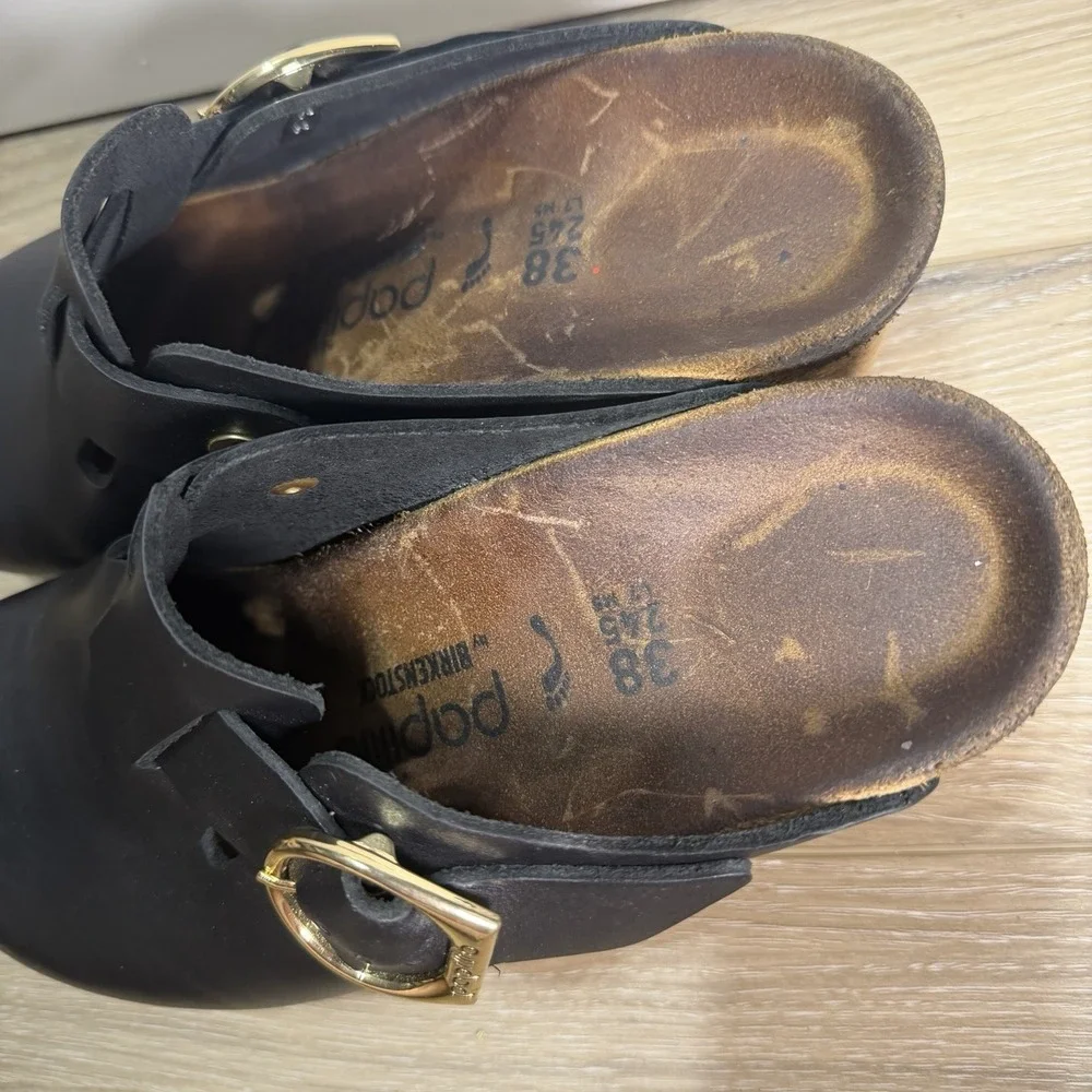 Birkenstock Papillio Fanny Ring Buckle Black Leather Women Size 38